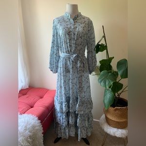 Ruffled Floral Baby Blue Dress